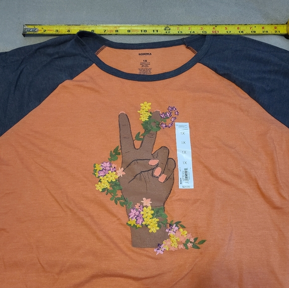 Sonoma Baseball 3/4 Sleeve Tee Peace Sign - Floral - Picture 6 of 9
